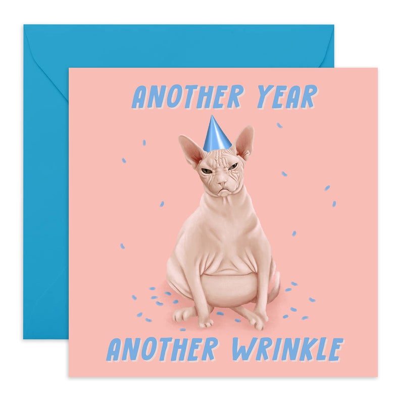 CENTRAL 23 - Funny Animal Birthday Card - â€œSphynx Cat Another Year Another Wrinkleâ€ - For Men & Women - Mom Dad Husband Wife Brother Sister 21st 25th 30th 40th 50th 60th - Comes with Fun Stickers - Image 1
